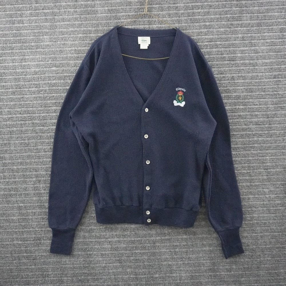 Vintage 80s Izod Lacoste Cardigan Mens L Navy Eldorado McKinney Crest Embroidery